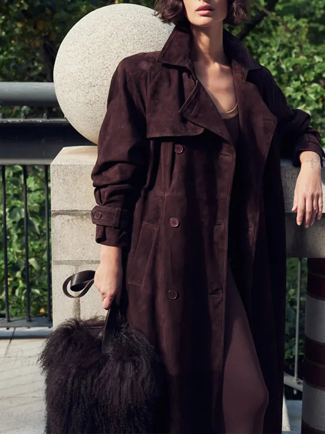 Brown Suede Leather Long Coat