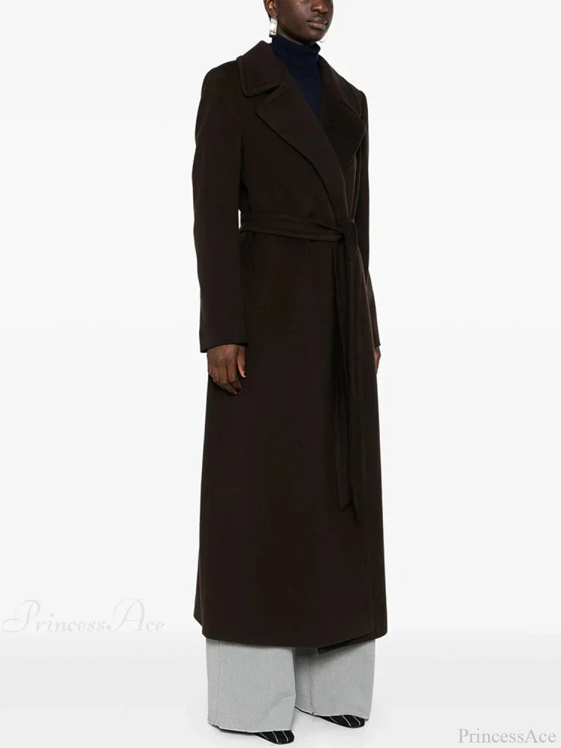 Brown Woolen Lapel Slim Overcoat