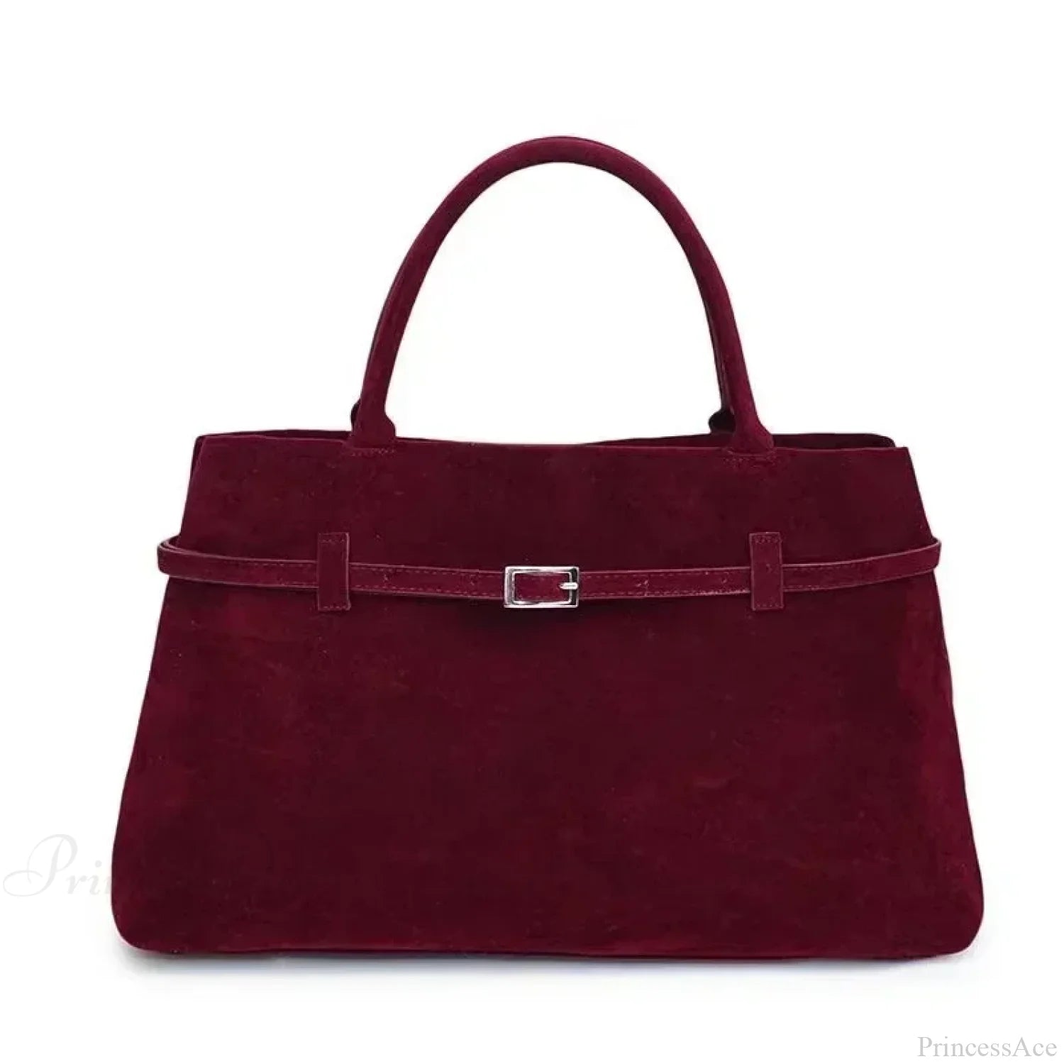 Buckle Decorative Faux Suede Hasp Large Tote Handbag Red handbag-250126