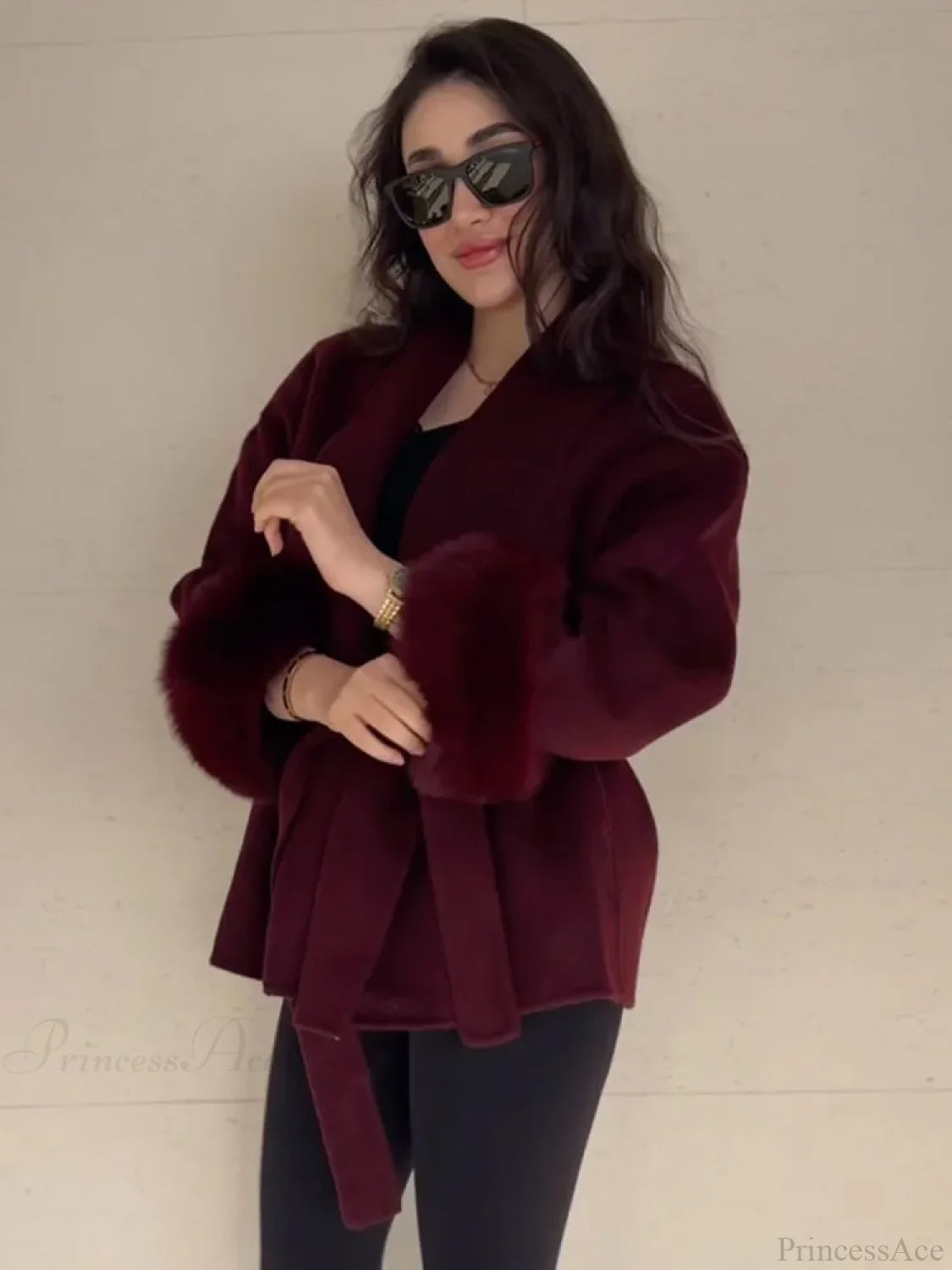 Burgundy Cuffed Woolen Coat