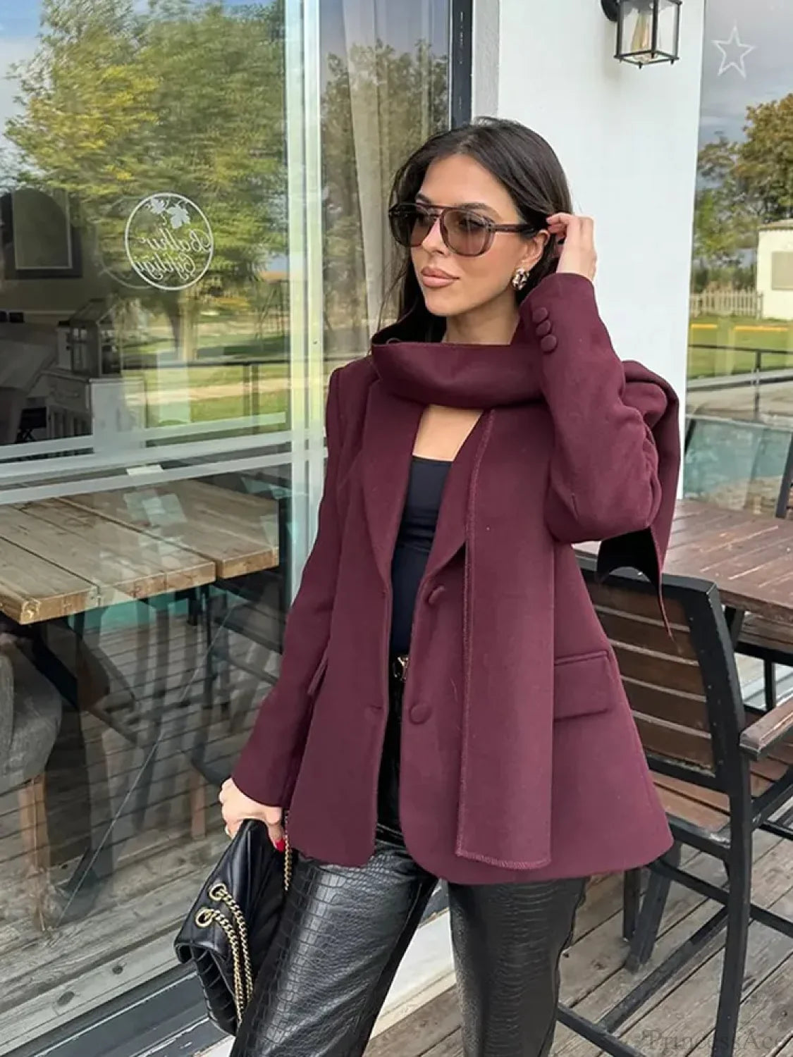 Burgundy Woolen Blends Suit Coat Dark red / S