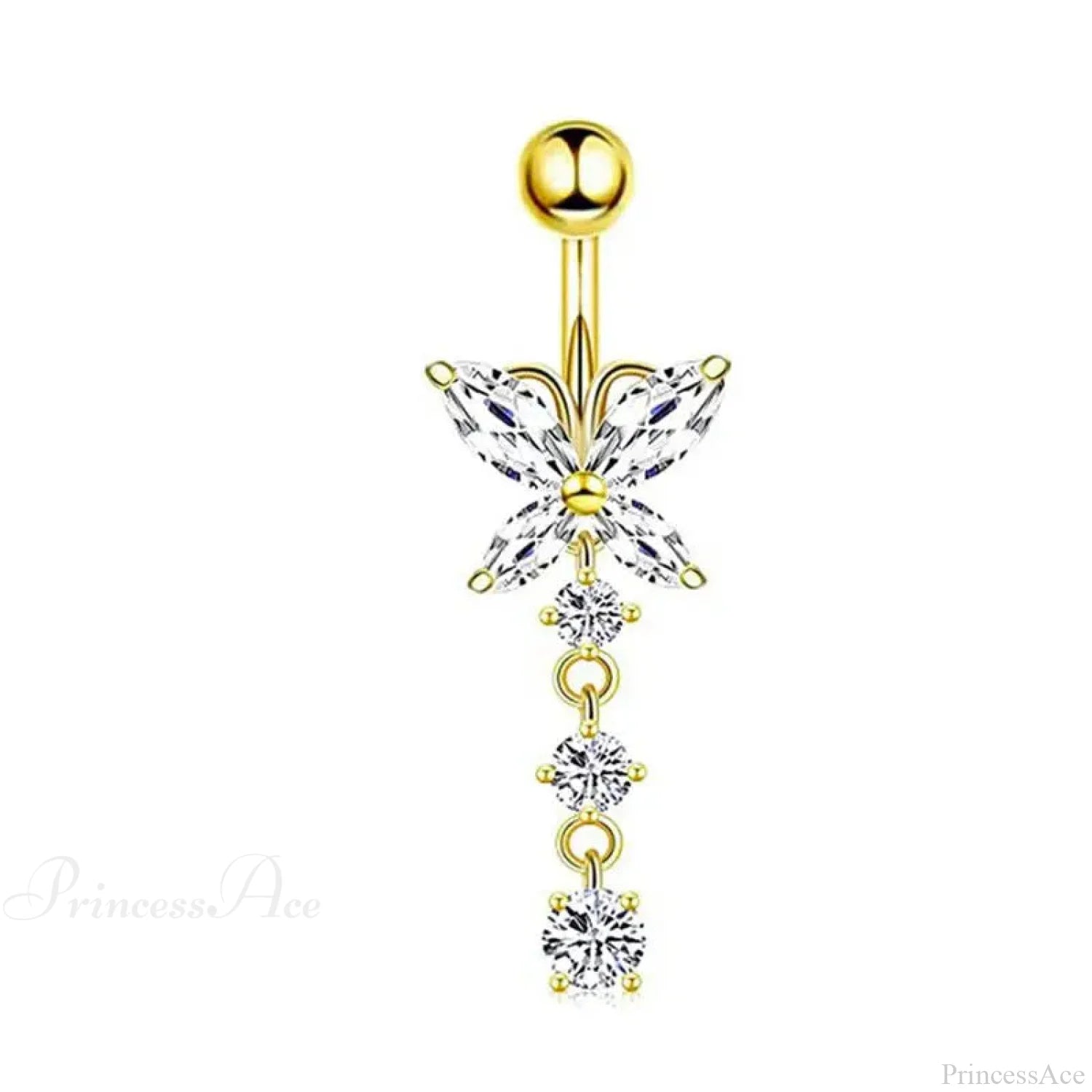 Butterfly CZ Sparkling Gothic Belly Ring Style2 Gold