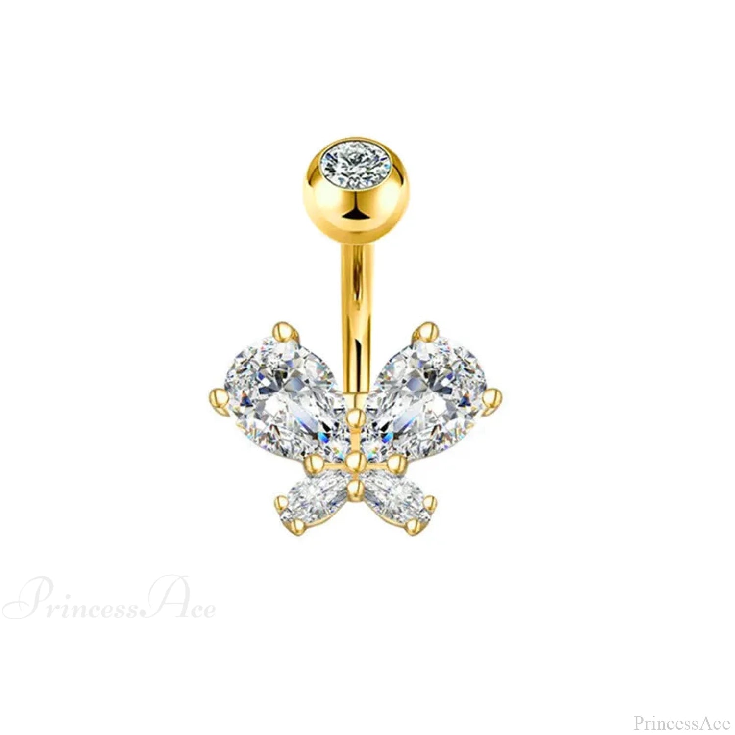 Butterfly CZ Sparkling Gothic Belly Ring Style4 Gold