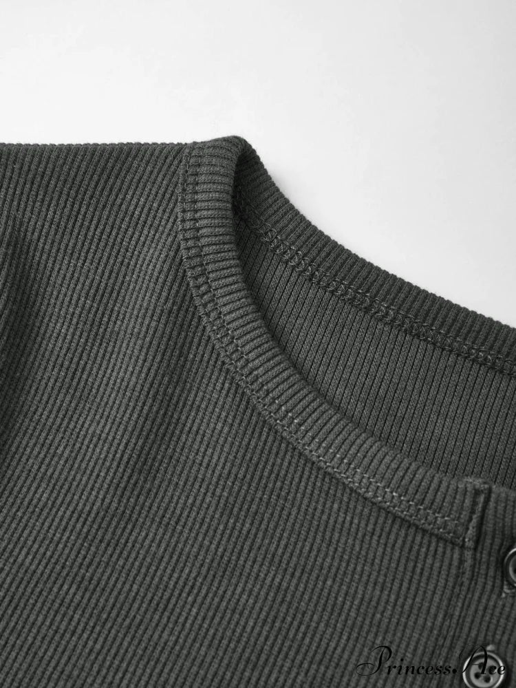 Button Distressed Graceful Denim Mini Dress Knits