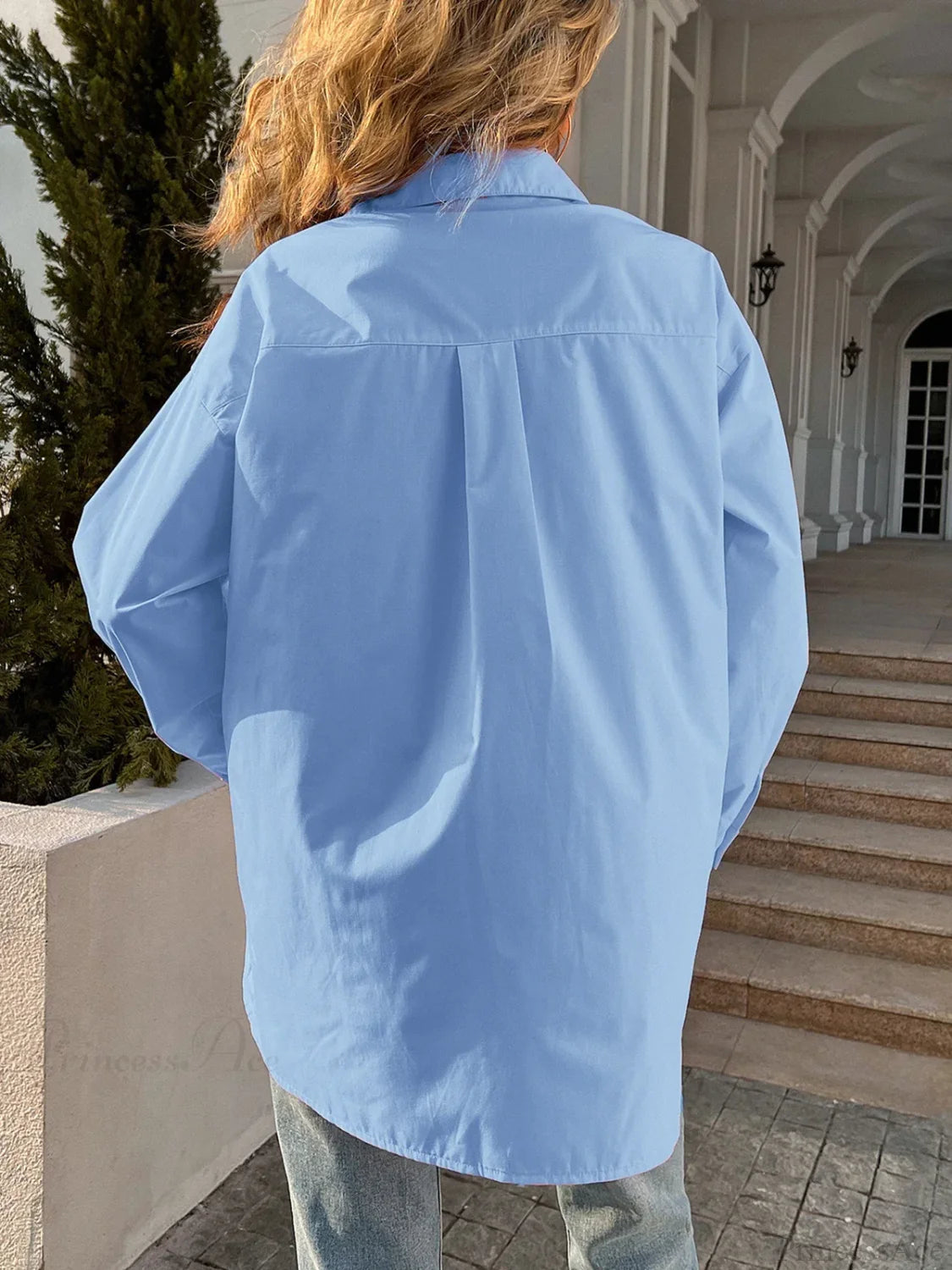 Button Down Casual Solid Collar Loose Blouse blouse-250126