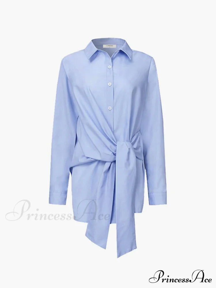 Button Down Graceful Tied Long Shirt Blue / Xs Shirts