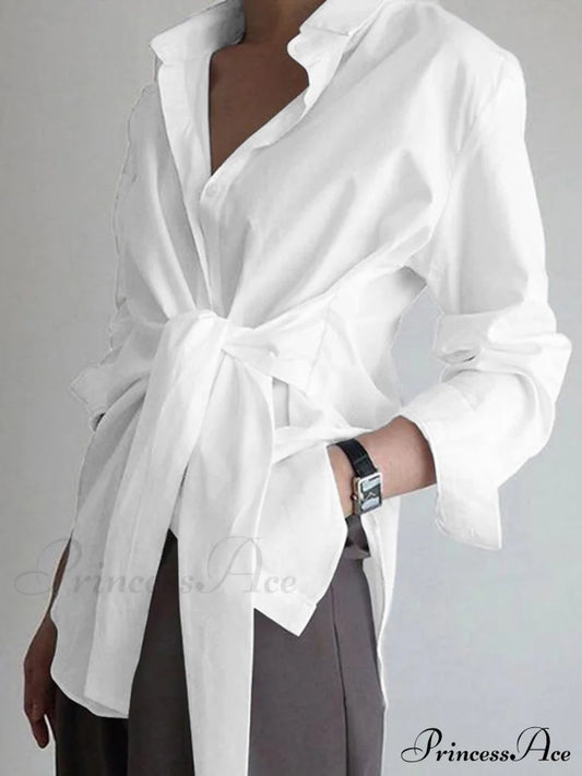 Button Down Graceful Tied Long Shirt White / Xs Shirts