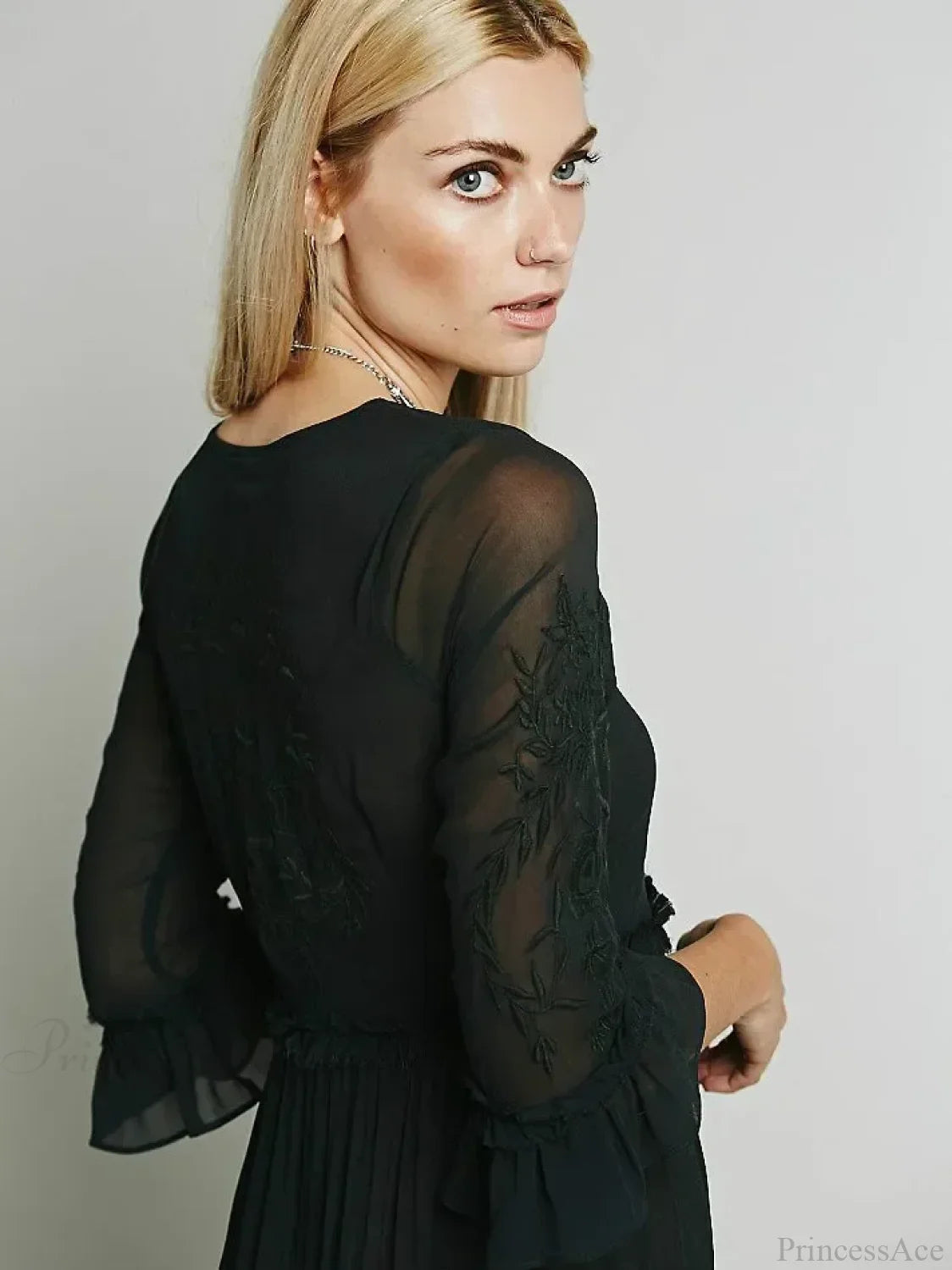 Button Down Hollow Embroidery High Waist Boho Dress bohodress-250126