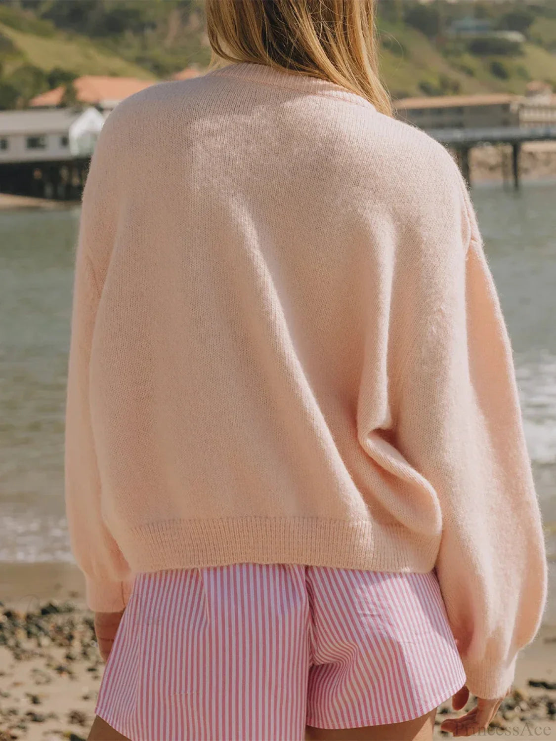 Button Down Lightweight Knit Cardigan Pink / S