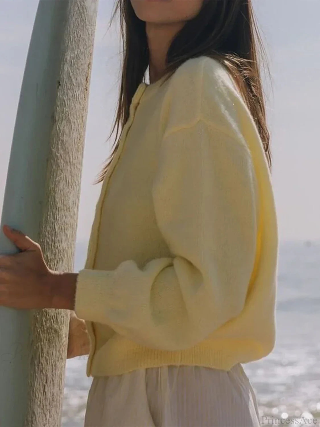 Button Down Lightweight Knit Cardigan Yellow / S