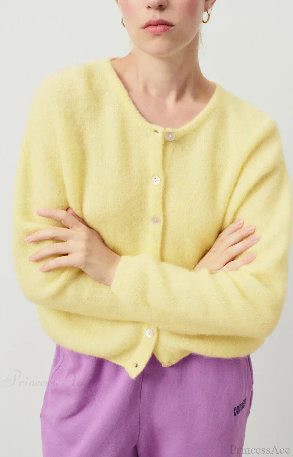 Button-Down Preppy Knit Cardigan yellow / S
