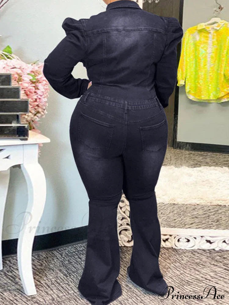 Button Front Graceful Denim Corset Top Jumpsuits
