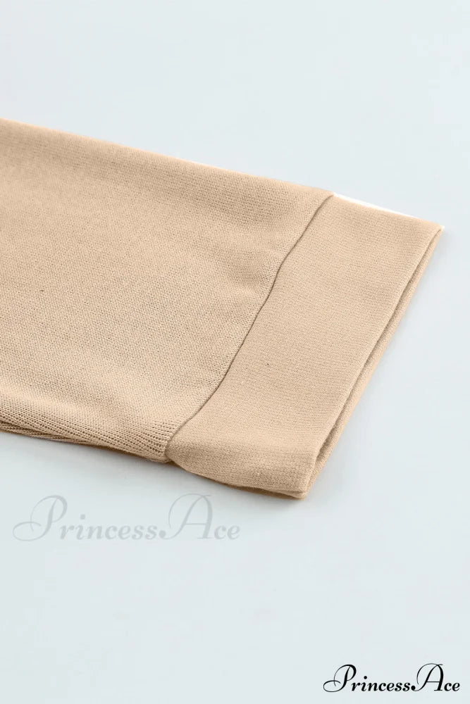 Button Khaki Solid Trim Casual Patchwork Hoodie Sweaters-L