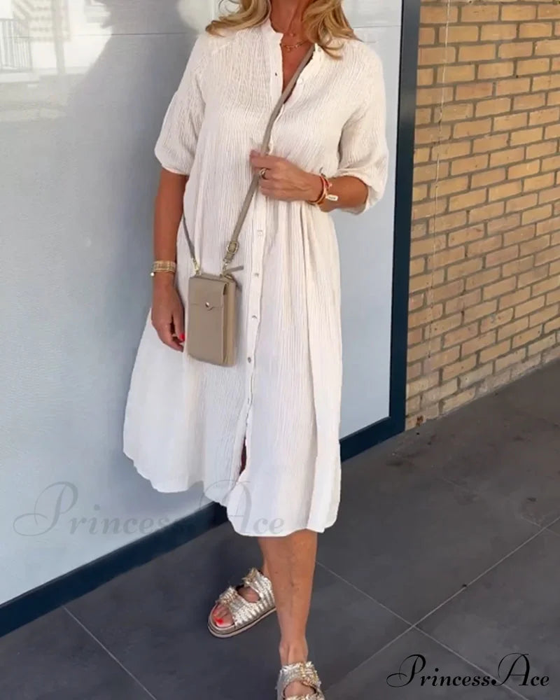 Button Shift Dress - Solid Color