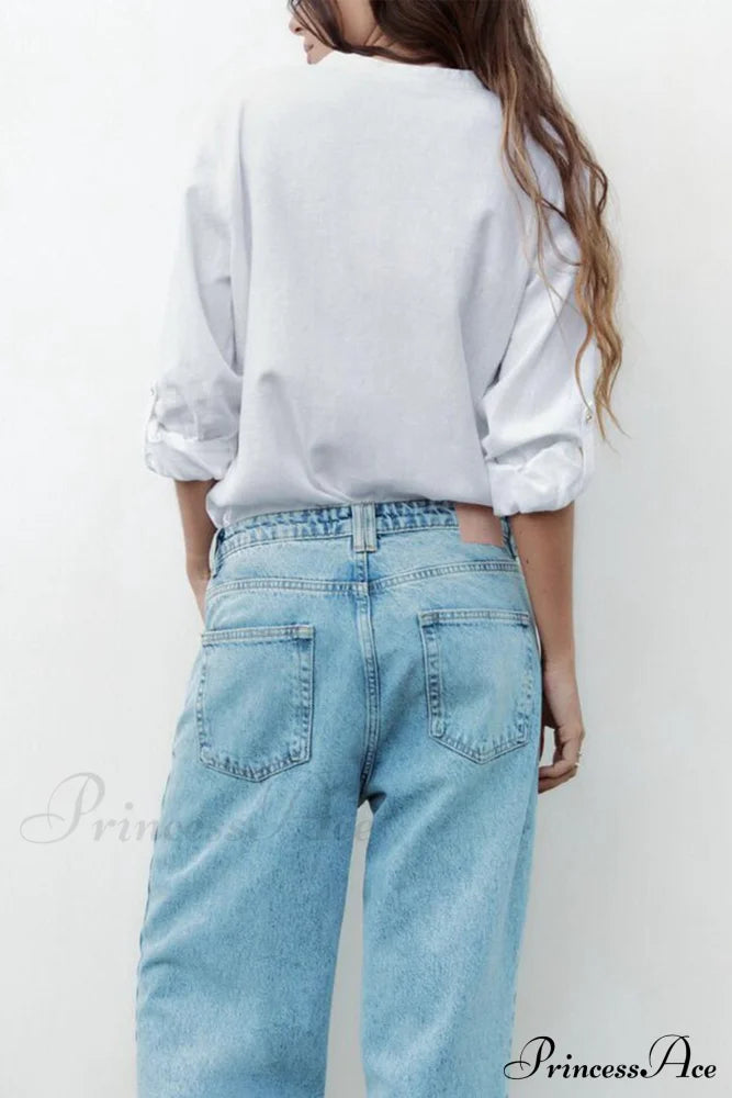 Button-Up Arm Pocket V-Neck Roll-Up Top White / L Blouses