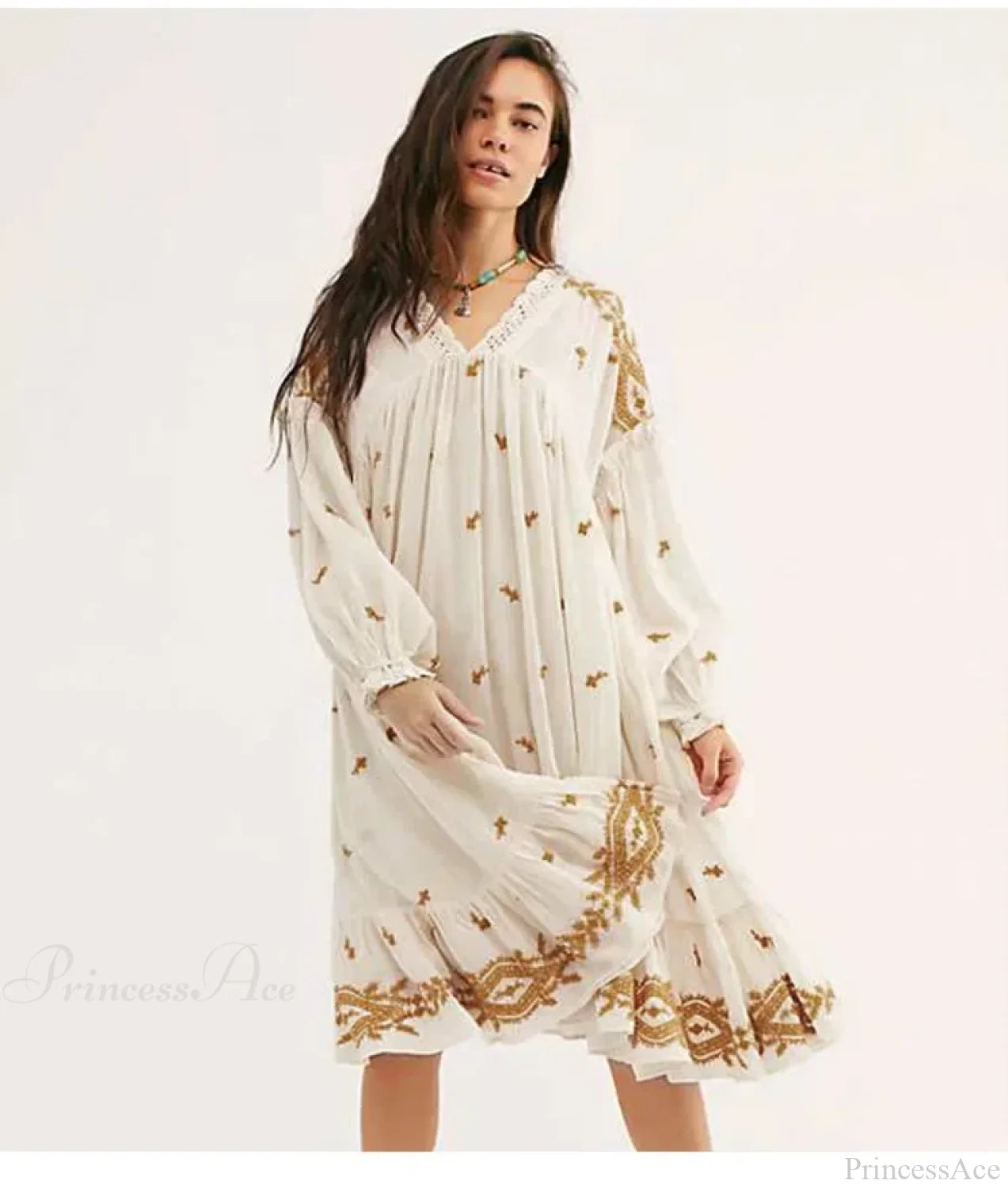 Button Up Black Embroidery Vintage Cotton Boho Dress bohodress-250126