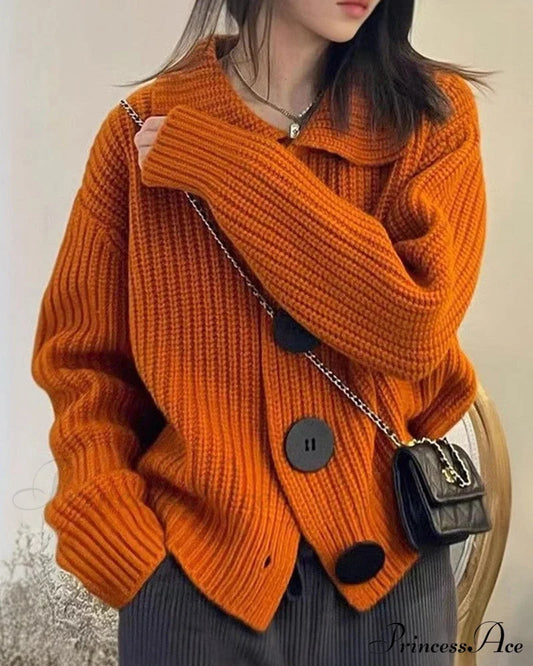 Buttoned Knit Cardigan Sweaters-L