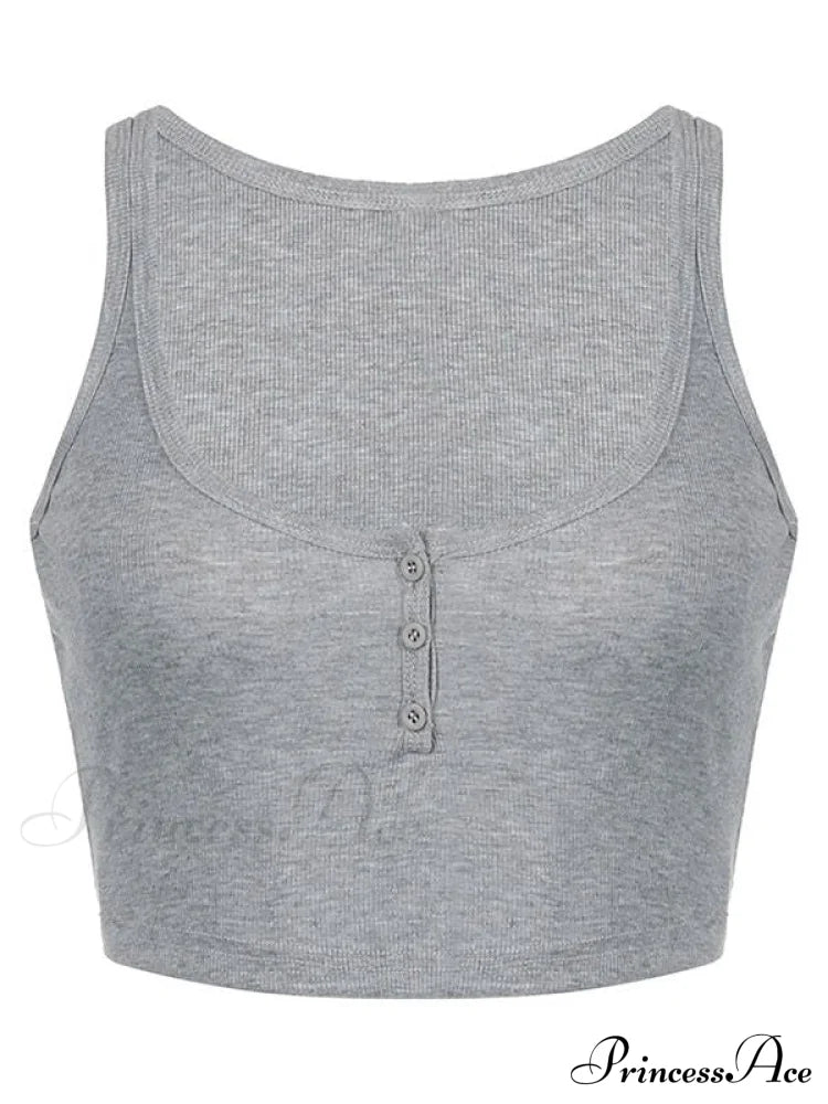 Buttoned Polo Neck Trendy Contrast Rib Knit Romper Tank Tops&Camis