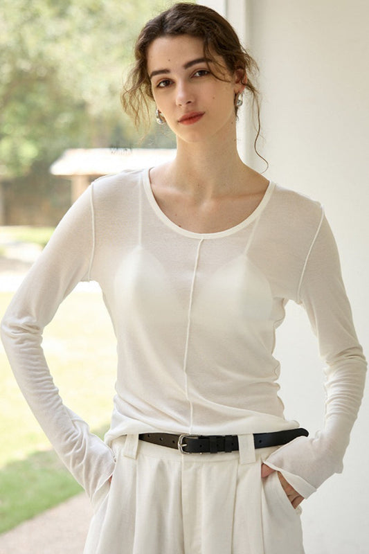 Stricktop aus Tencel-Wollmischung mit Rundhalsausschnitt