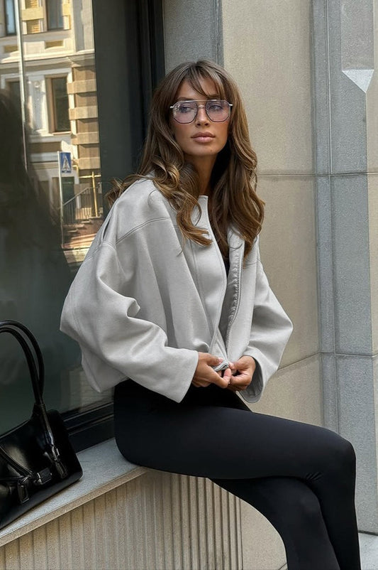 Short Suede Blazer Jacket S / Grey