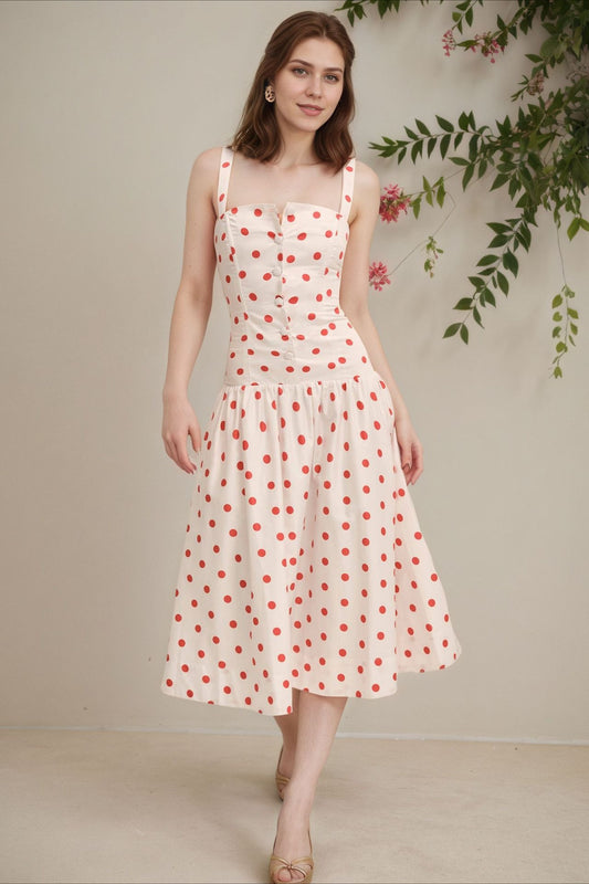 Trendiges, figurbetontes Cami-Maxikleid mit Polka Dots