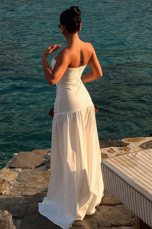 Trägerloses Maxikleid aus Mesh mit Farbblockdesign