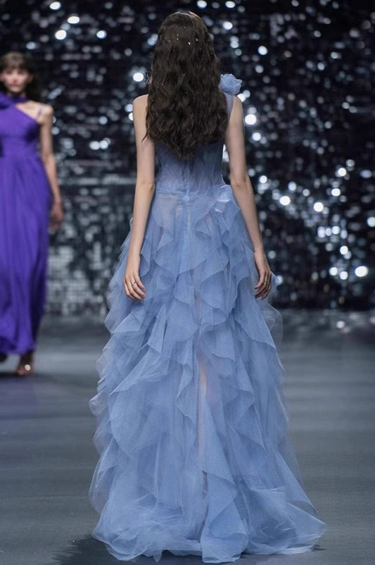 Blue Bustier Sleeveless Formal Dress