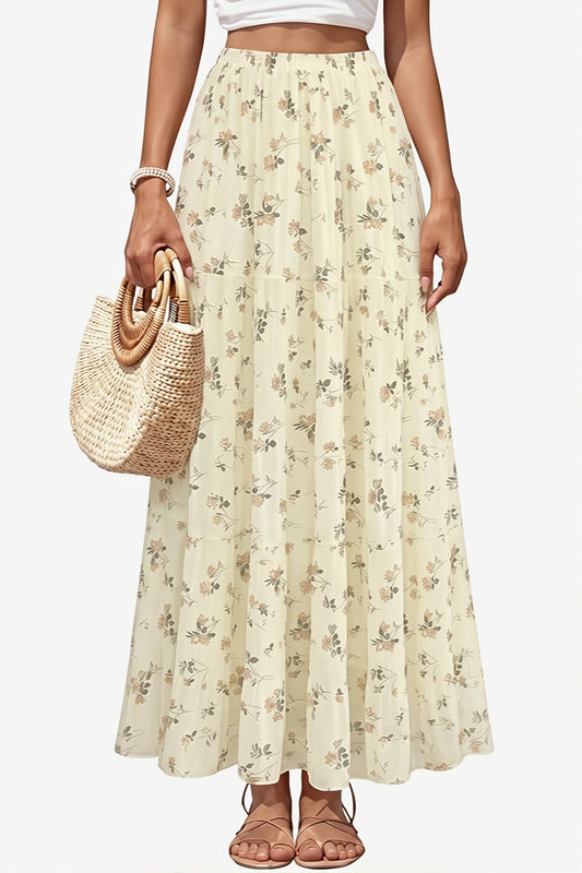 Floral Pleated Chiffon Maxi Skirt