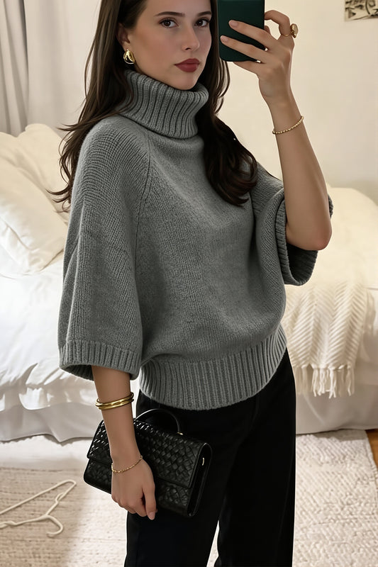Ribbed Hem Turtleneck Relaxed Sweater