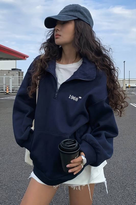 Number Print Half Zip Longline Sweatshirt