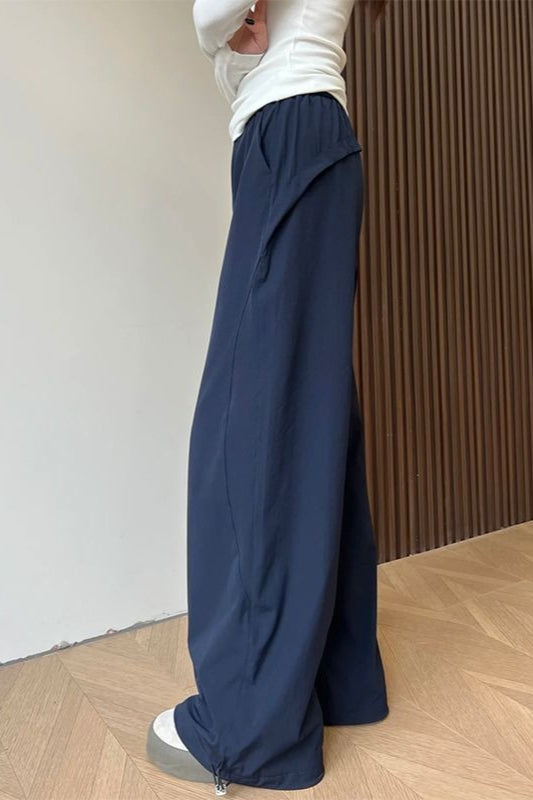 Solid Elastic Wide-Leg Sporty Pants