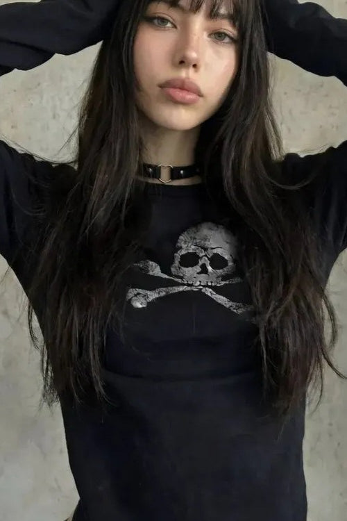 Skull Star Ruched Long Sleeve Tee