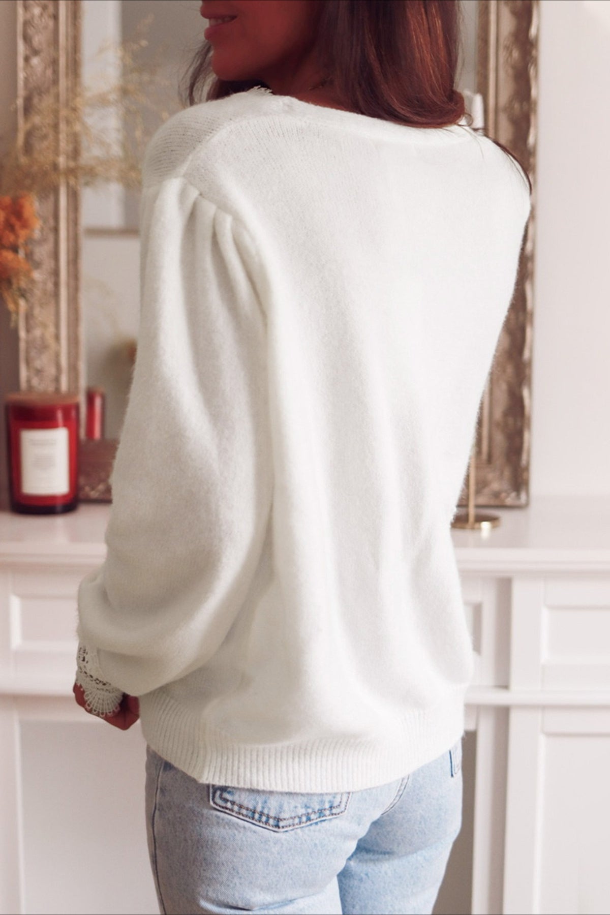 Lace Trim V Neck Cardigan