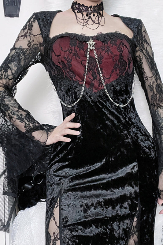 Gothic-Kleid mit geteilten Spitzenärmeln