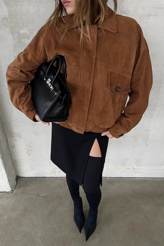 Faux Suede Zip Front Jacket