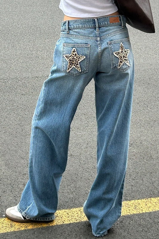 Vintage Jeans mit Leoparden- und Sternenpatches