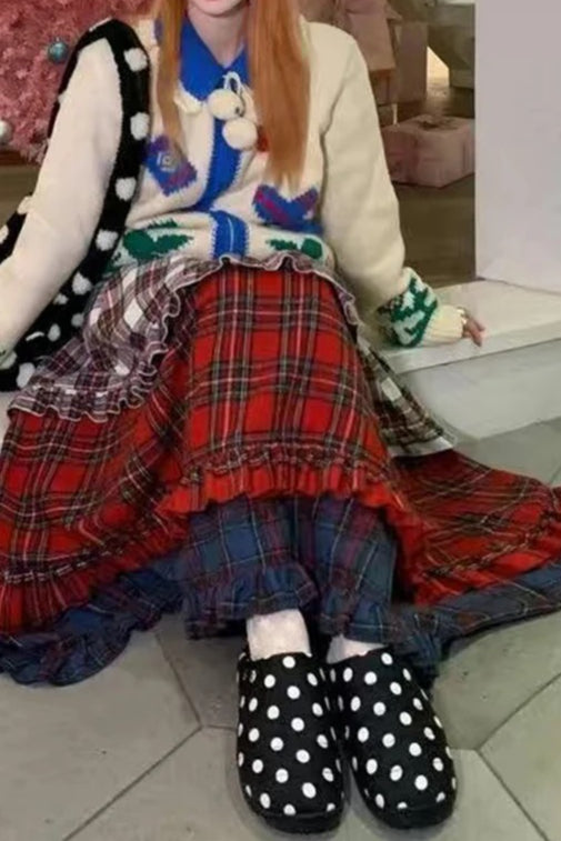 Vintage-Stufenrock aus Spitze mit Farbblockmuster