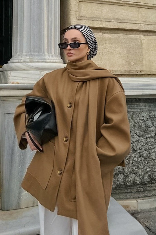 Vintage-Midi-Oversize-Mantel aus Wolle im britischen Stil