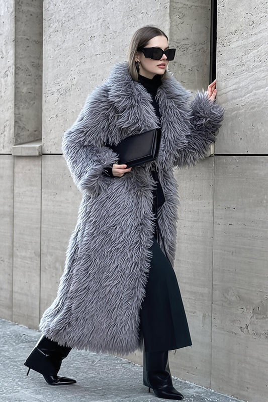 Shaggy Wide Lapel Long Coat