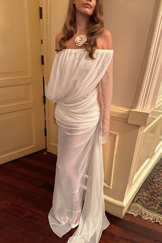 Sheer Off Shoulder Long Sleeve Maxi Dress