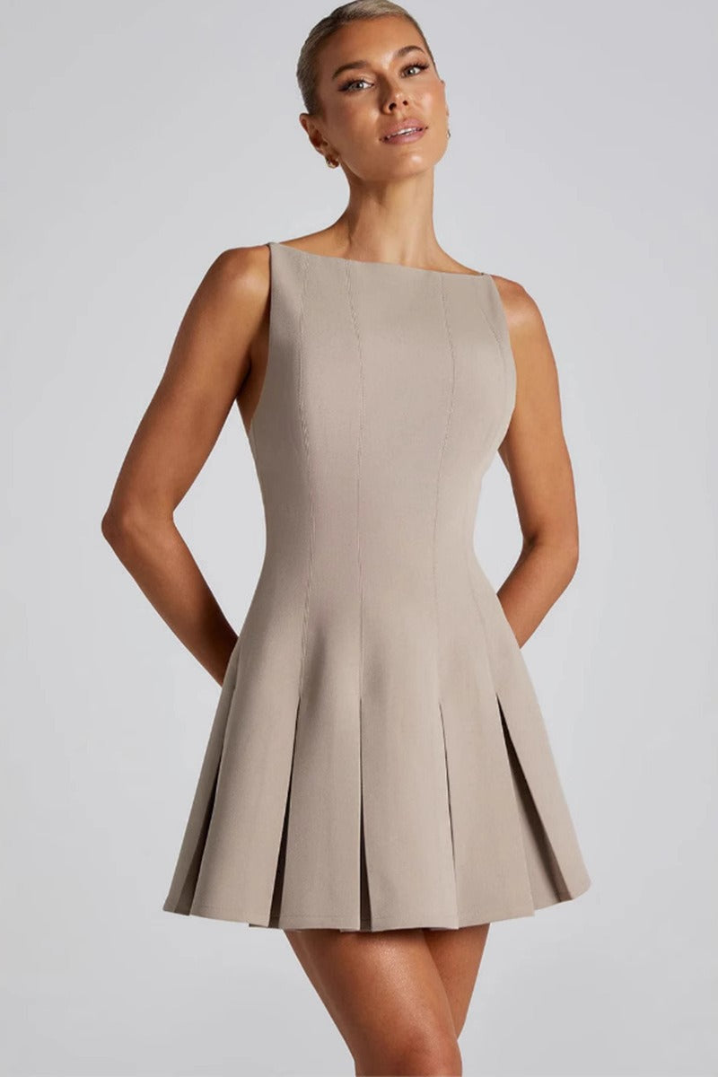 Solid Color Wide Hem Sleeveless Cocktail Dress