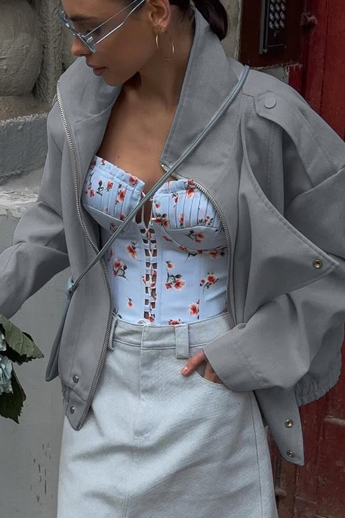 Stand Collar Long Sleeve Tailored Jacket