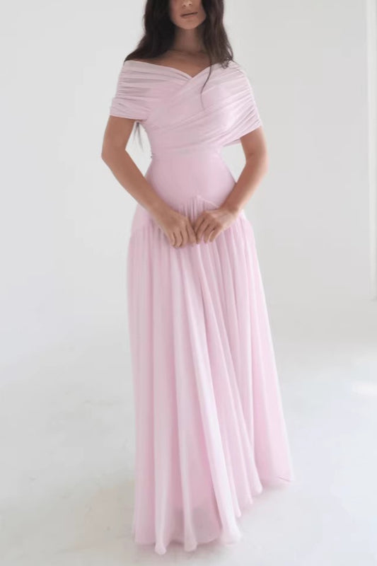 Pink Soft Elegant Cross Maxi Dress