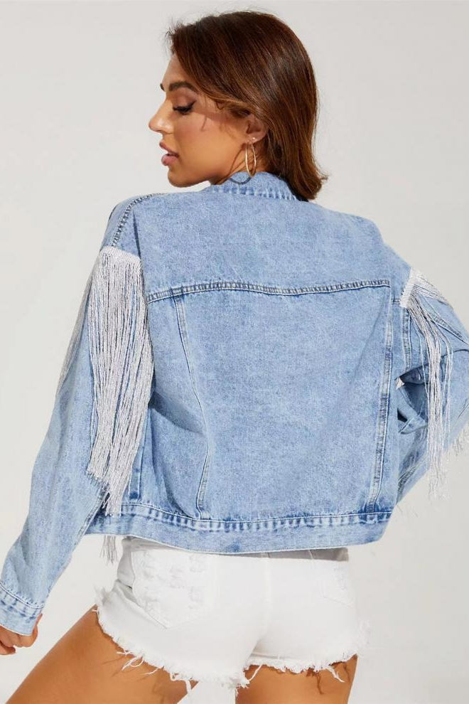 Tassel Trim Washed Jean Jacket