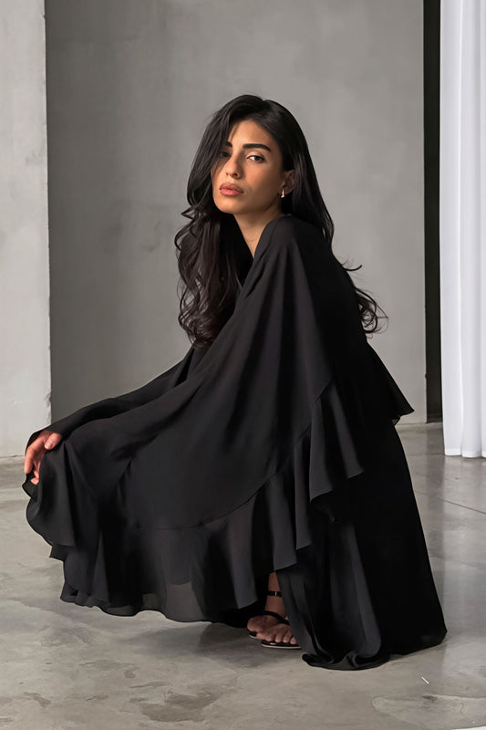 Ruffle Cape Half Sleeve Elegant Mini Dress