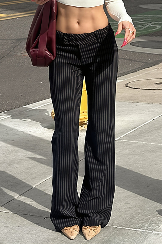 Pinstripe Foldover Waist Flared Pants