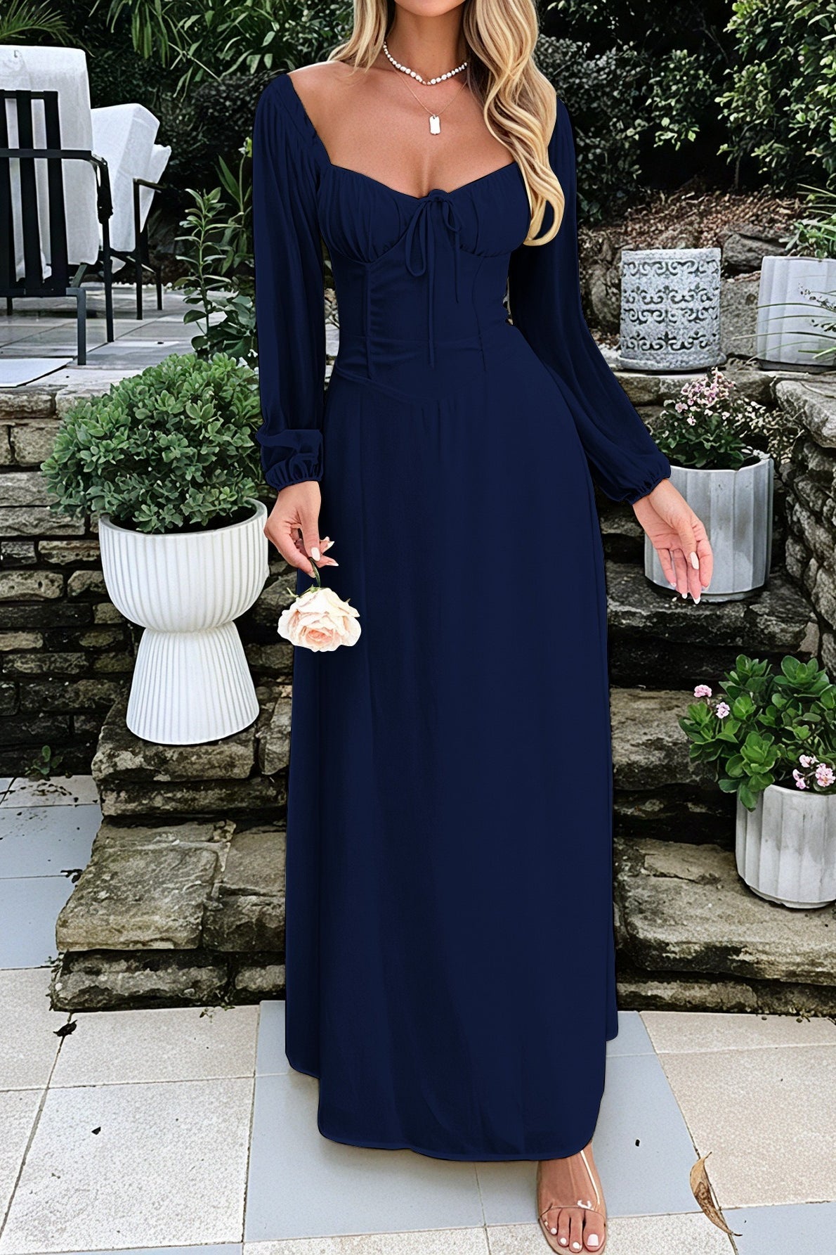 Solid Long Sleeve Party Dress