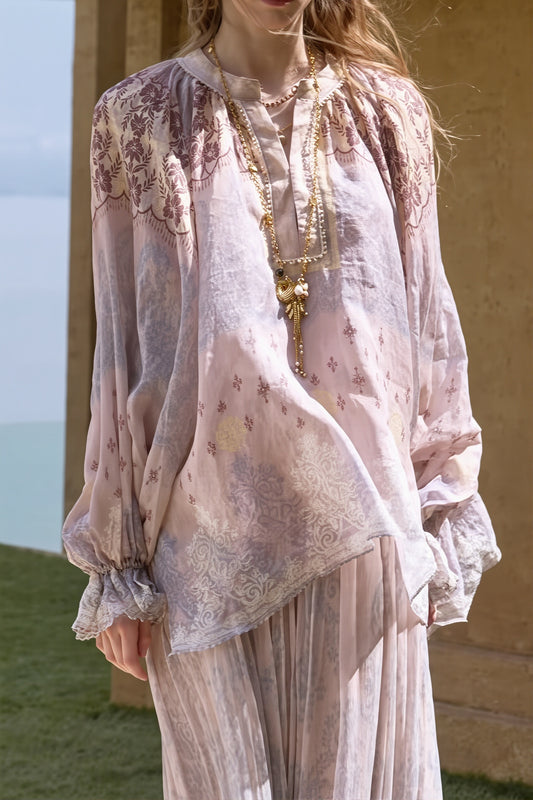 Linen Tie Dye Casual Long Sleeve Blouse