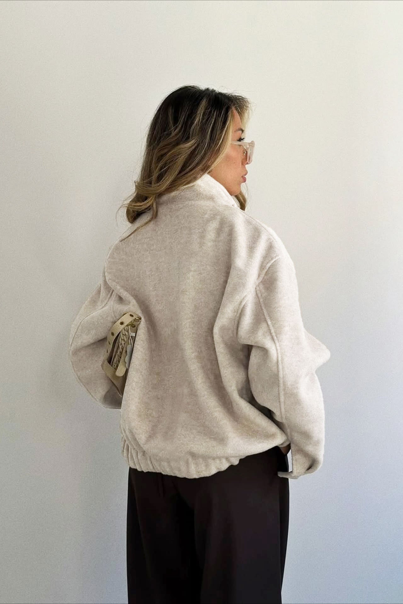 Elegant Wool Zip Short Loose Coat