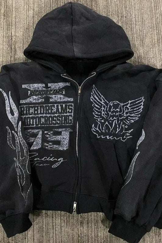 Short Sleeve Star Graphic Zip Hoodie